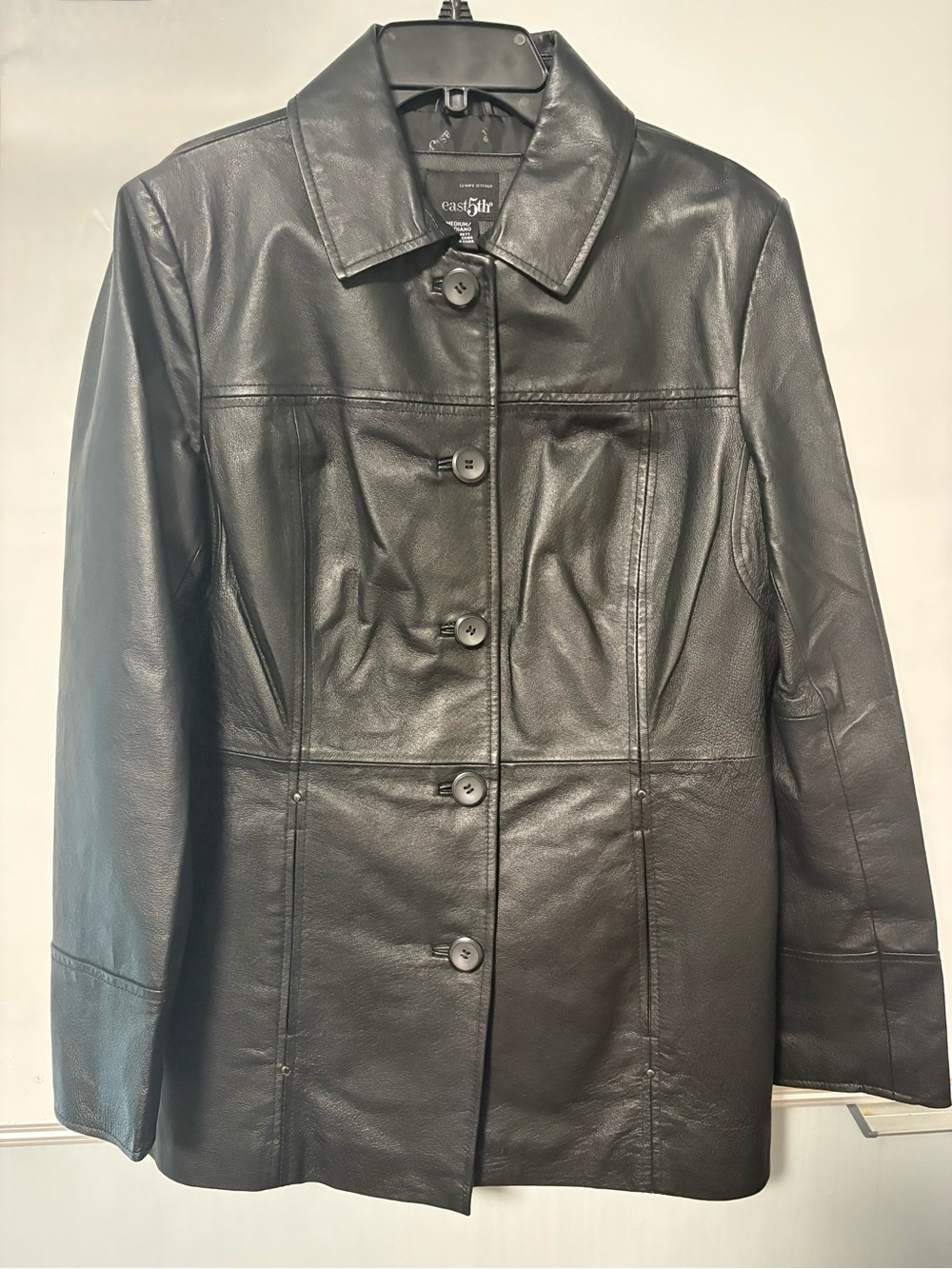 East 5th Black Button-Front 100% Leather Women’s Jacket size medium